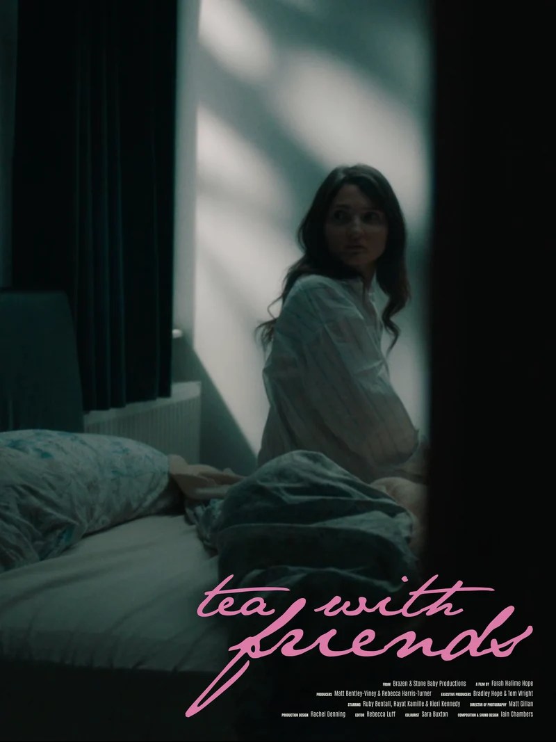 Tea With Friends poster: a woman sits in a dim bedroom, looking over her shoulder.